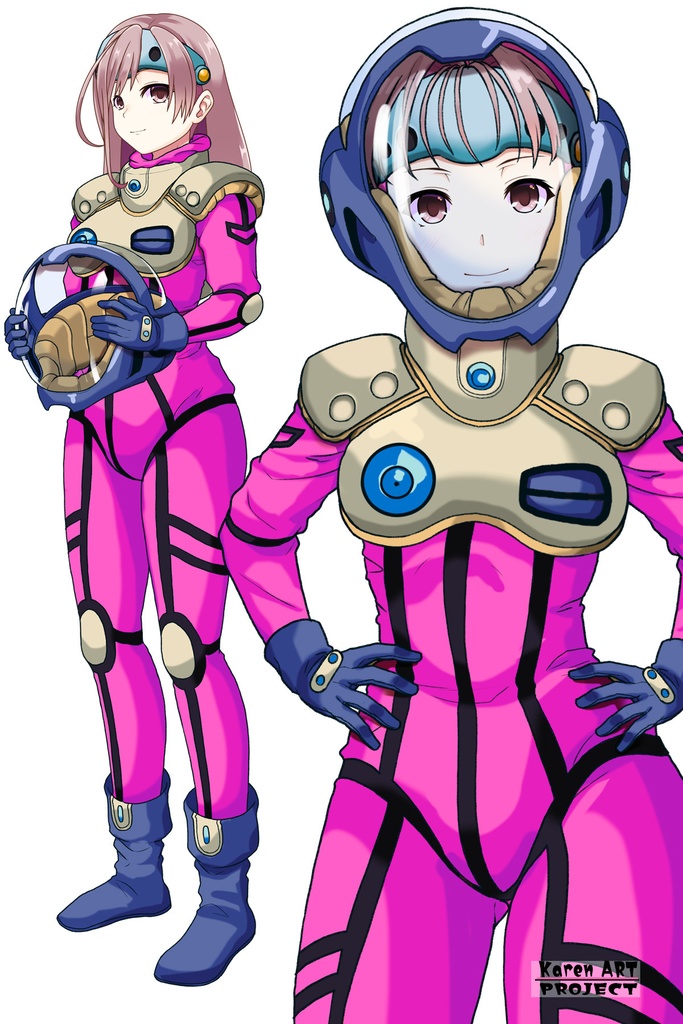 カレンちゃん+ミレーヌ・ジーナスのパイロットスーツ【マクロス7-07】 Karen Original Color 正面Sポーズ Front S-POSE ロングヘア Long HairStyle Karen is wearing Mylene Flare Jenius's PilotSuit【MACROSS7-07】