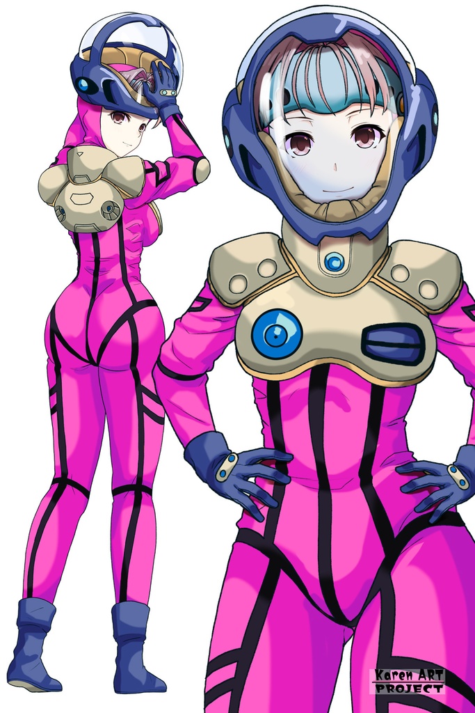 カレンちゃん+ミレーヌ・ジーナスのパイロットスーツ【マクロス7-07】 Karen Original Color 正面Sポーズ Front S-POSE ロングヘア Long HairStyle Karen is wearing Mylene Flare Jenius's PilotSuit【MACROSS7-07】