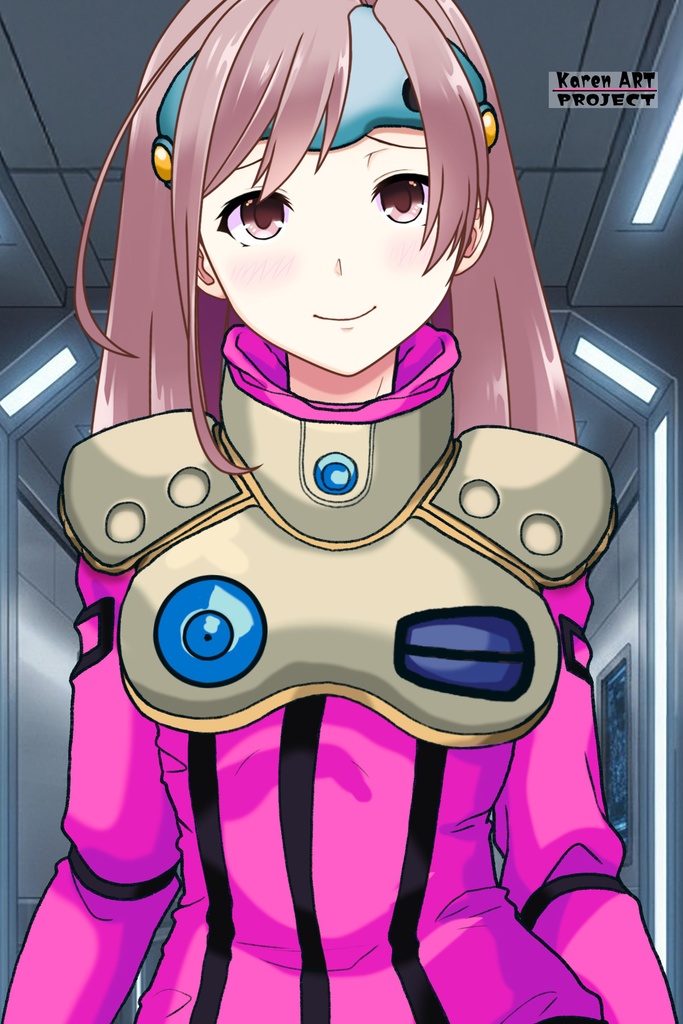 カレンちゃん+ミレーヌ・ジーナスのパイロットスーツ【マクロス7-07】 Karen Original Color 正面Sポーズ Front S-POSE ロングヘア Long HairStyle Karen is wearing Mylene Flare Jenius's PilotSuit【MACROSS7-07】