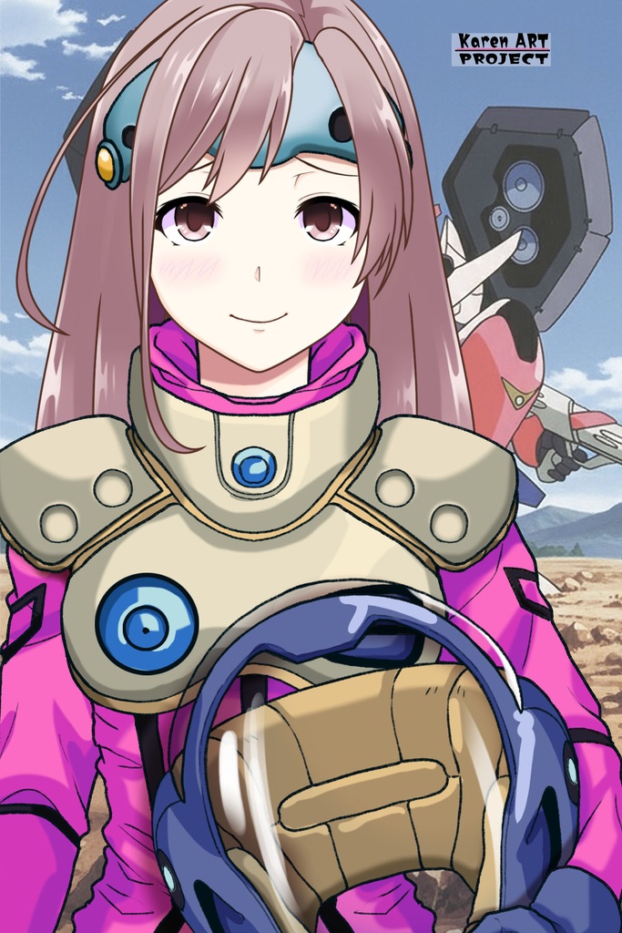 カレンちゃん+ミレーヌ・ジーナスのパイロットスーツ【マクロス7-08】 Karen Original Color 正面 Front Angle ロングヘア Long HairStyle Karen is wearing Mylene Flare Jenius's PilotSuit【MACROSS7-08】
