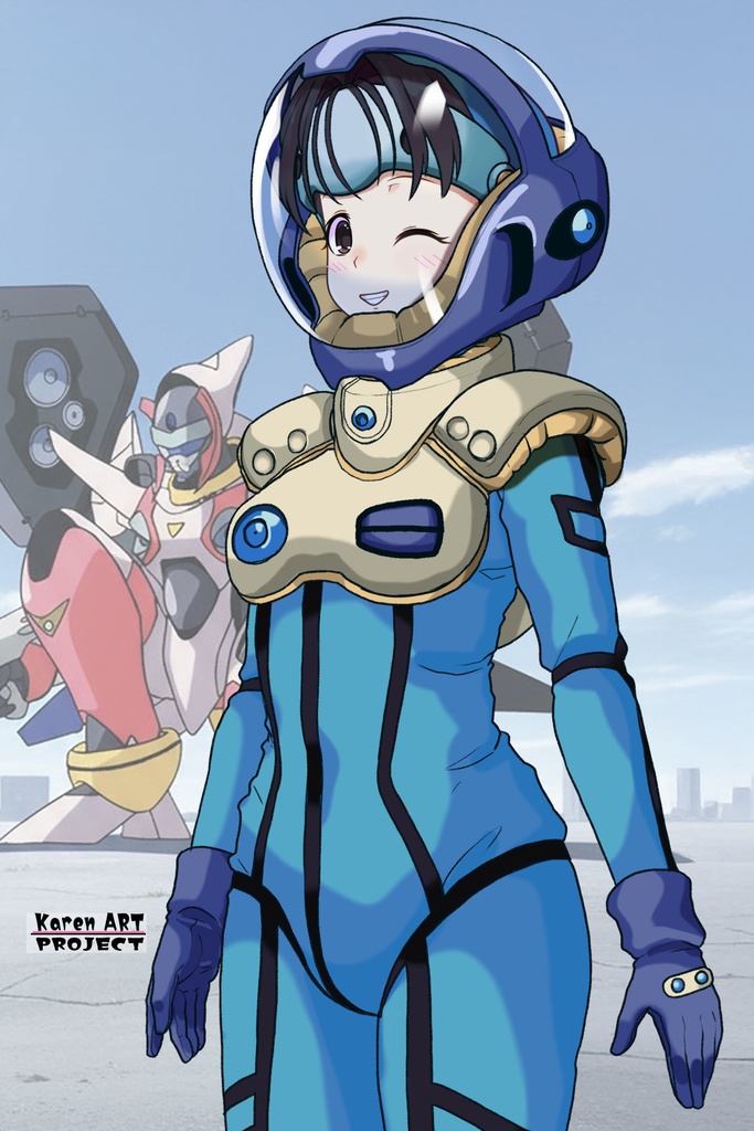 ゆりちゃん+ミレーヌ・ジーナスのパイロットスーツ【マクロス7-01】 Yuri Original Color 斜め前 Diagonal front angle Yuri is wearing Mylene Flare Jenius's PilotSuit【MACROSS7-01】