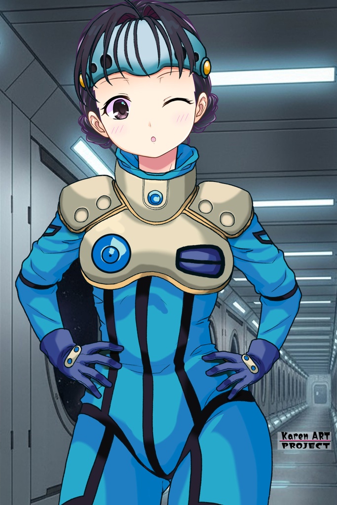 ゆりちゃん+ミレーヌ・ジーナスのパイロットスーツ【マクロス7-03】 Yuri Original Color 正面Sポーズ Front S-POSE Yuri is wearing Mylene Flare Jenius's PilotSuit【MACROSS7-03】