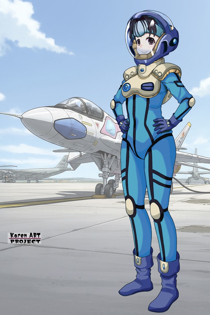 ゆりちゃん+ミレーヌ・ジーナスのパイロットスーツ【マクロス7-05】 Yuri Original Color 斜め前 Diagonal front angle ロングヘア Long HairStyle Yuri is wearing Mylene Flare Jenius's PilotSuit【MACROSS7-05】