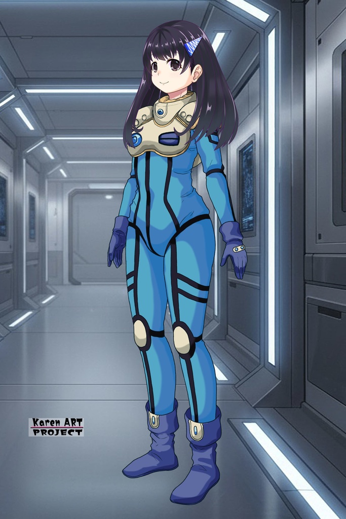 ゆりちゃん+ミレーヌ・ジーナスのパイロットスーツ【マクロス7-05】 Yuri Original Color 斜め前 Diagonal front angle ロングヘア Long HairStyle Yuri is wearing Mylene Flare Jenius's PilotSuit【MACROSS7-05】