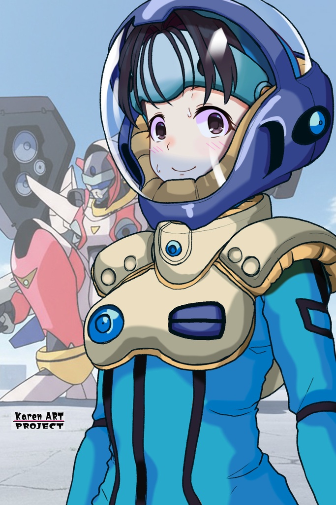 ゆりちゃん+ミレーヌ・ジーナスのパイロットスーツ【マクロス7-05】 Yuri Original Color 斜め前 Diagonal front angle ロングヘア Long HairStyle Yuri is wearing Mylene Flare Jenius's PilotSuit【MACROSS7-05】