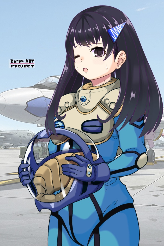 ゆりちゃん+ミレーヌ・ジーナスのパイロットスーツ【マクロス7-05】 Yuri Original Color 斜め前 Diagonal front angle ロングヘア Long HairStyle Yuri is wearing Mylene Flare Jenius's PilotSuit【MACROSS7-05】