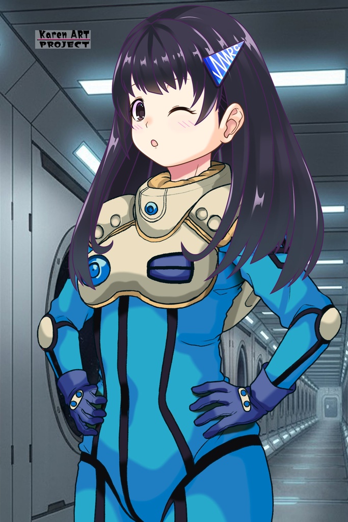 ゆりちゃん+ミレーヌ・ジーナスのパイロットスーツ【マクロス7-05】 Yuri Original Color 斜め前 Diagonal front angle ロングヘア Long HairStyle Yuri is wearing Mylene Flare Jenius's PilotSuit【MACROSS7-05】