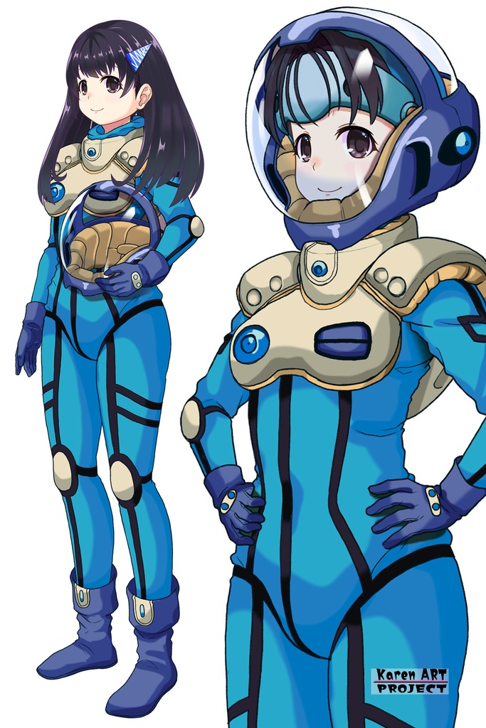 ゆりちゃん+ミレーヌ・ジーナスのパイロットスーツ【マクロス7-05】 Yuri Original Color 斜め前 Diagonal front angle ロングヘア Long HairStyle Yuri is wearing Mylene Flare Jenius's PilotSuit【MACROSS7-05】