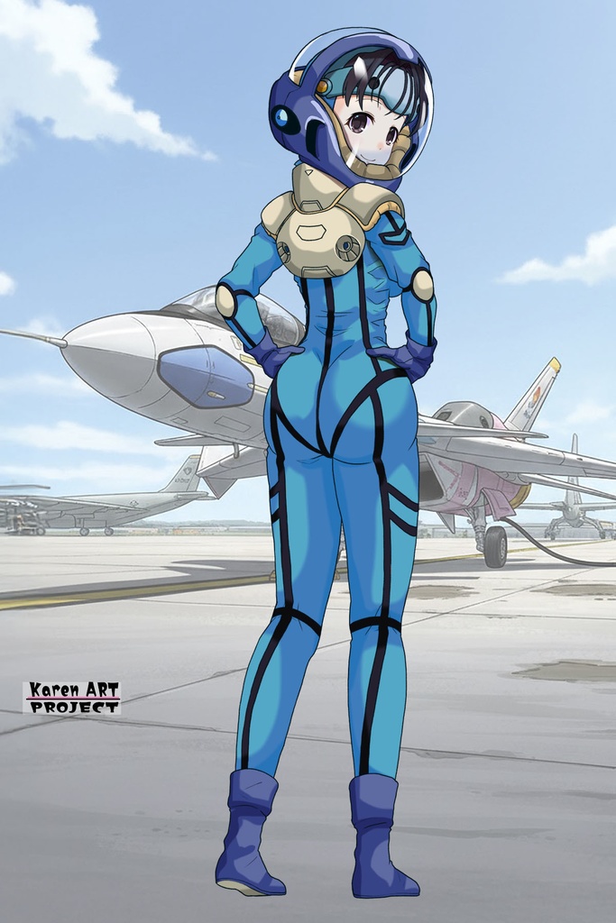 ゆりちゃん+ミレーヌ・ジーナスのパイロットスーツ【マクロス7-06】 Yuri Original Color 背面 Back Angle ロングヘア Long HairStyle Yuri is wearing Mylene Flare Jenius's PilotSuit【MACROSS7-06】