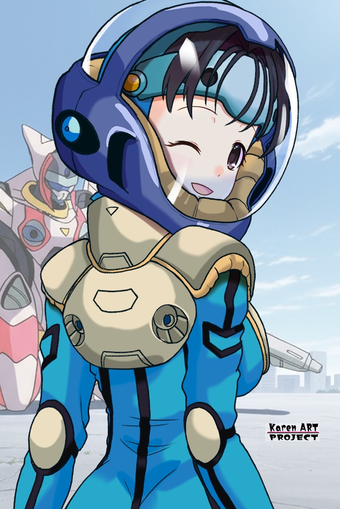 ゆりちゃん+ミレーヌ・ジーナスのパイロットスーツ【マクロス7-06】 Yuri Original Color 背面 Back Angle ロングヘア Long HairStyle Yuri is wearing Mylene Flare Jenius's PilotSuit【MACROSS7-06】