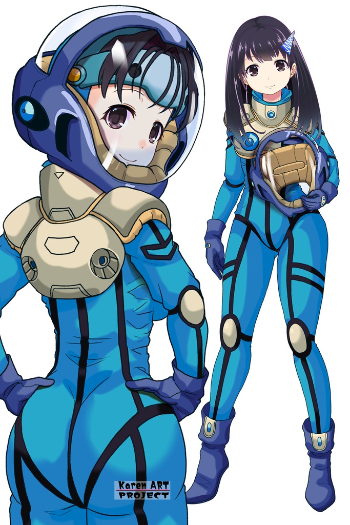 ゆりちゃん+ミレーヌ・ジーナスのパイロットスーツ【マクロス7-06】 Yuri Original Color 背面 Back Angle ロングヘア Long HairStyle Yuri is wearing Mylene Flare Jenius's PilotSuit【MACROSS7-06】