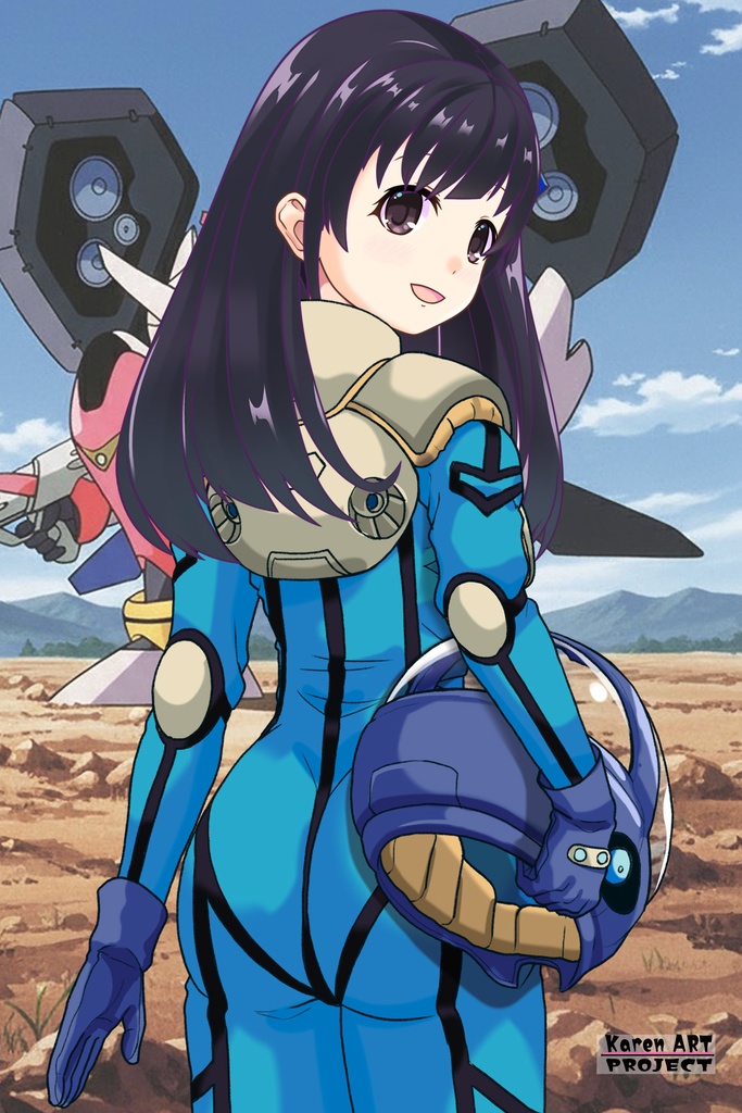 ゆりちゃん+ミレーヌ・ジーナスのパイロットスーツ【マクロス7-06】 Yuri Original Color 背面 Back Angle ロングヘア Long HairStyle Yuri is wearing Mylene Flare Jenius's PilotSuit【MACROSS7-06】