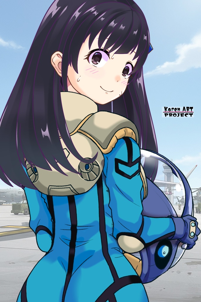 ゆりちゃん+ミレーヌ・ジーナスのパイロットスーツ【マクロス7-06】 Yuri Original Color 背面 Back Angle ロングヘア Long HairStyle Yuri is wearing Mylene Flare Jenius's PilotSuit【MACROSS7-06】