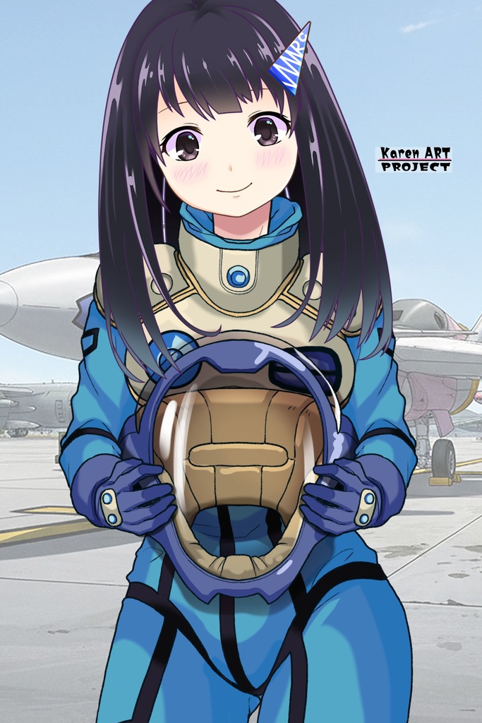 ゆりちゃん+ミレーヌ・ジーナスのパイロットスーツ【マクロス7-07】 Yuri Original Color 正面Sポーズ Front S-POSE ロングヘア Long HairStyle Yuri is wearing Mylene Flare Jenius's PilotSuit【MACROSS7-07】