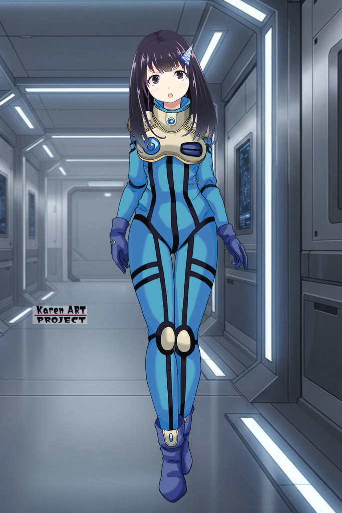 ゆりちゃん+ミレーヌ・ジーナスのパイロットスーツ【マクロス7-07】 Yuri Original Color 正面Sポーズ Front S-POSE ロングヘア Long HairStyle Yuri is wearing Mylene Flare Jenius's PilotSuit【MACROSS7-07】