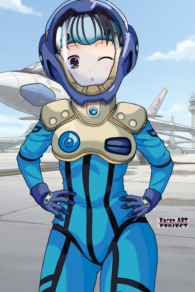 ゆりちゃん+ミレーヌ・ジーナスのパイロットスーツ【マクロス7-07】 Yuri Original Color 正面Sポーズ Front S-POSE ロングヘア Long HairStyle Yuri is wearing Mylene Flare Jenius's PilotSuit【MACROSS7-07】