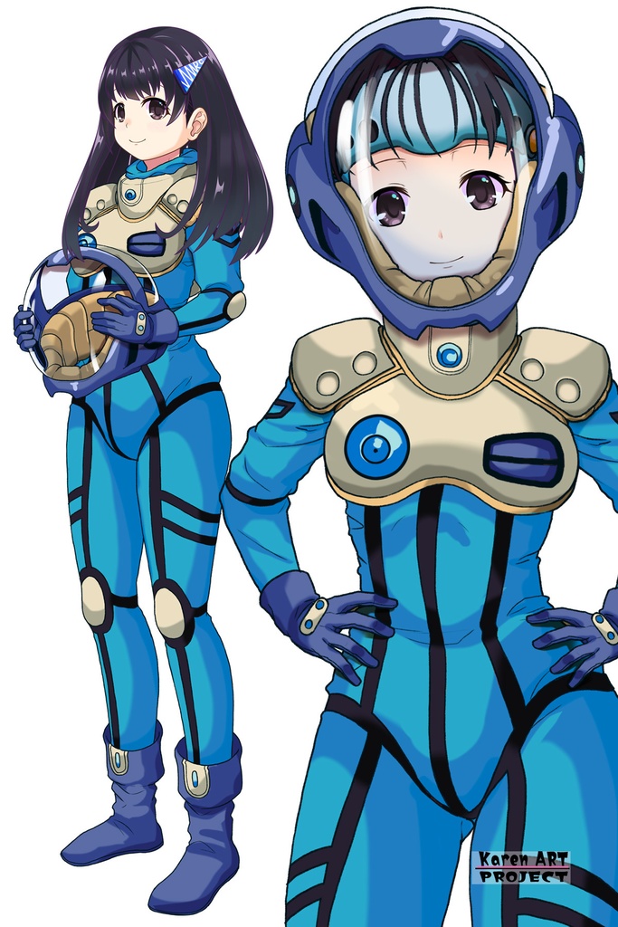 ゆりちゃん+ミレーヌ・ジーナスのパイロットスーツ【マクロス7-07】 Yuri Original Color 正面Sポーズ Front S-POSE ロングヘア Long HairStyle Yuri is wearing Mylene Flare Jenius's PilotSuit【MACROSS7-07】