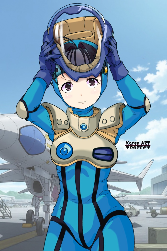 ゆりちゃん+ミレーヌ・ジーナスのパイロットスーツ【マクロス7-07】 Yuri Original Color 正面Sポーズ Front S-POSE ロングヘア Long HairStyle Yuri is wearing Mylene Flare Jenius's PilotSuit【MACROSS7-07】