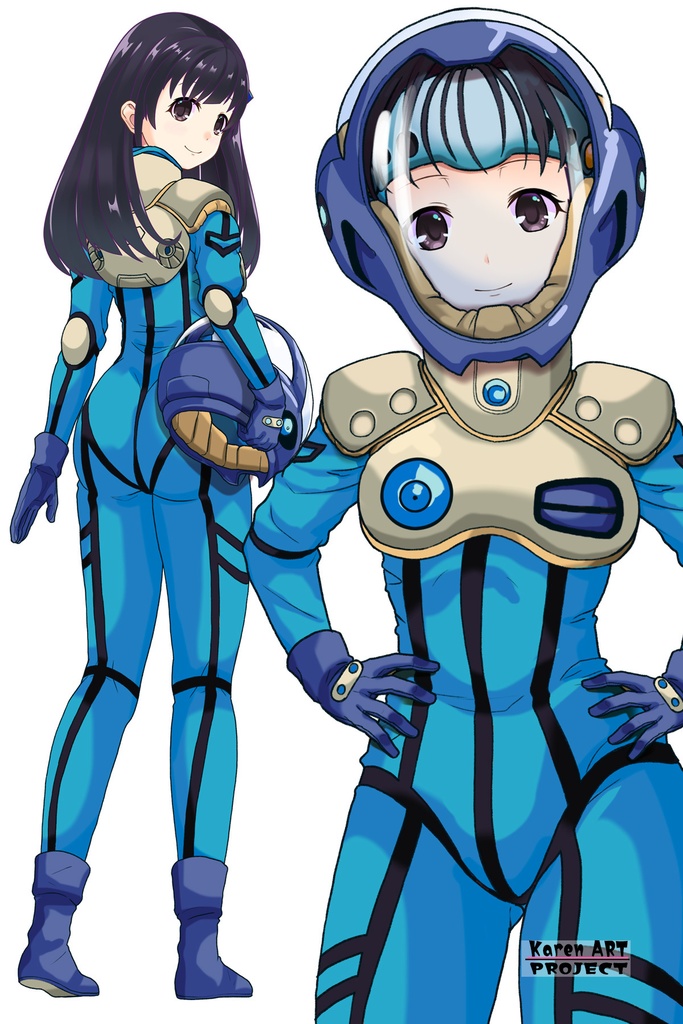 ゆりちゃん+ミレーヌ・ジーナスのパイロットスーツ【マクロス7-07】 Yuri Original Color 正面Sポーズ Front S-POSE ロングヘア Long HairStyle Yuri is wearing Mylene Flare Jenius's PilotSuit【MACROSS7-07】