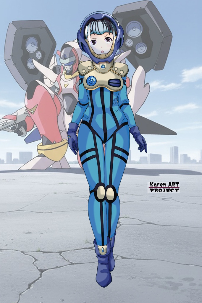 ゆりちゃん+ミレーヌ・ジーナスのパイロットスーツ【マクロス7-07】 Yuri Original Color 正面Sポーズ Front S-POSE ロングヘア Long HairStyle Yuri is wearing Mylene Flare Jenius's PilotSuit【MACROSS7-07】