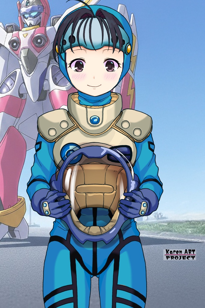 ゆりちゃん+ミレーヌ・ジーナスのパイロットスーツ【マクロス7-08】 Yuri Original Color 正面 Front Angle ロングヘア Long HairStyle Yuri is wearing Mylene Flare Jenius's PilotSuit【MACROSS7-08】