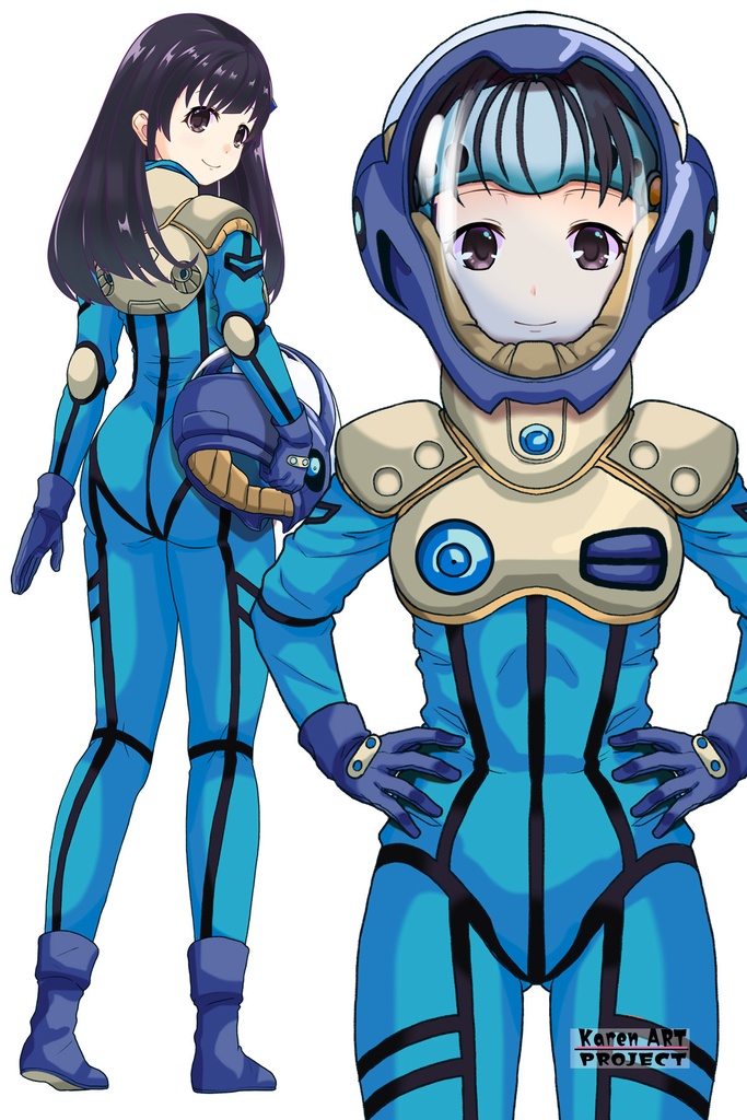 ゆりちゃん+ミレーヌ・ジーナスのパイロットスーツ【マクロス7-08】 Yuri Original Color 正面 Front Angle ロングヘア Long HairStyle Yuri is wearing Mylene Flare Jenius's PilotSuit【MACROSS7-08】