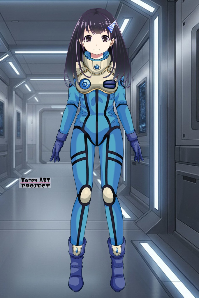 ゆりちゃん+ミレーヌ・ジーナスのパイロットスーツ【マクロス7-08】 Yuri Original Color 正面 Front Angle ロングヘア Long HairStyle Yuri is wearing Mylene Flare Jenius's PilotSuit【MACROSS7-08】
