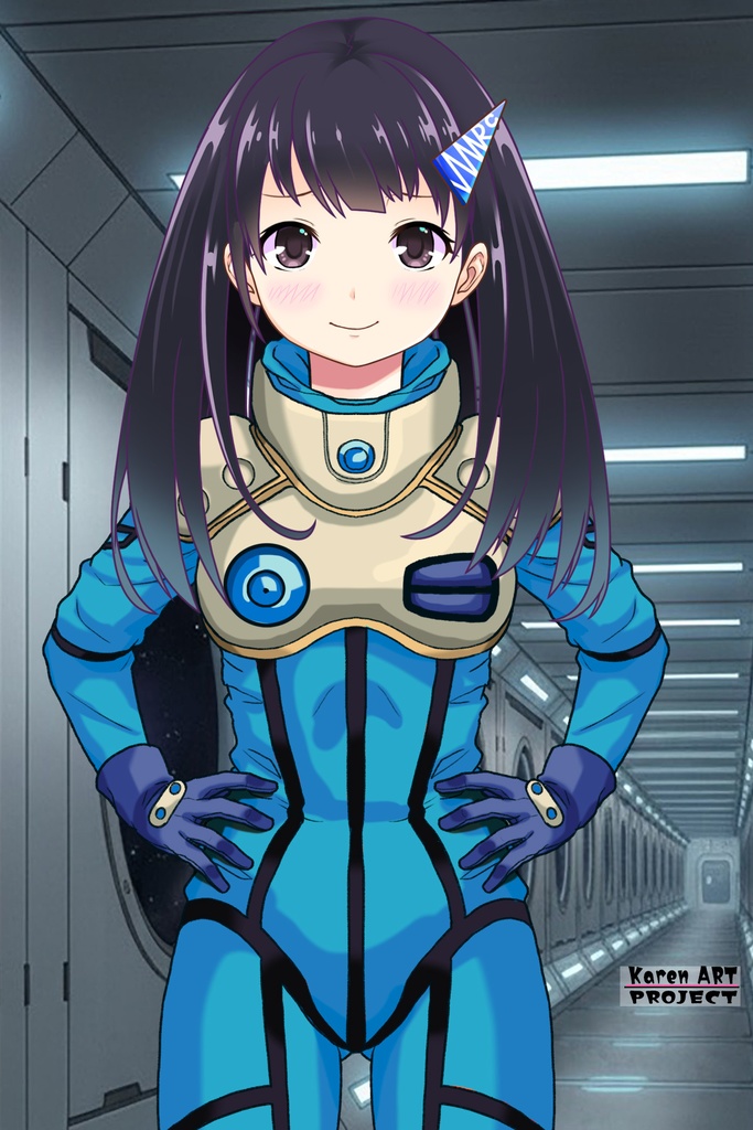ゆりちゃん+ミレーヌ・ジーナスのパイロットスーツ【マクロス7-08】 Yuri Original Color 正面 Front Angle ロングヘア Long HairStyle Yuri is wearing Mylene Flare Jenius's PilotSuit【MACROSS7-08】