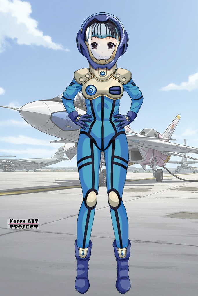 ゆりちゃん+ミレーヌ・ジーナスのパイロットスーツ【マクロス7-08】 Yuri Original Color 正面 Front Angle ロングヘア Long HairStyle Yuri is wearing Mylene Flare Jenius's PilotSuit【MACROSS7-08】