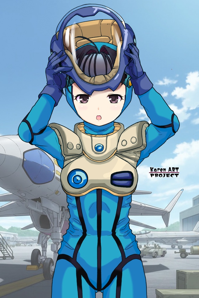 ゆりちゃん+ミレーヌ・ジーナスのパイロットスーツ【マクロス7-08】 Yuri Original Color 正面 Front Angle ロングヘア Long HairStyle Yuri is wearing Mylene Flare Jenius's PilotSuit【MACROSS7-08】