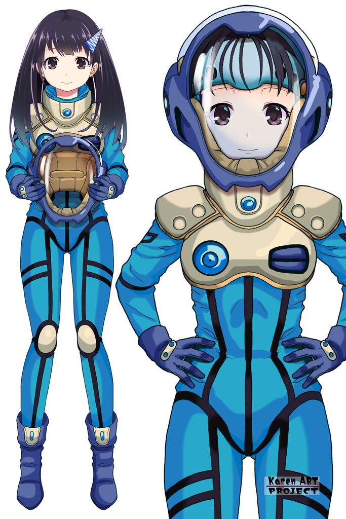 ゆりちゃん+ミレーヌ・ジーナスのパイロットスーツ【マクロス7-08】 Yuri Original Color 正面 Front Angle ロングヘア Long HairStyle Yuri is wearing Mylene Flare Jenius's PilotSuit【MACROSS7-08】