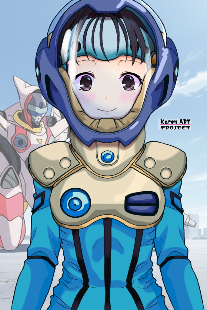 ゆりちゃん+ミレーヌ・ジーナスのパイロットスーツ【マクロス7-08】 Yuri Original Color 正面 Front Angle ロングヘア Long HairStyle Yuri is wearing Mylene Flare Jenius's PilotSuit【MACROSS7-08】
