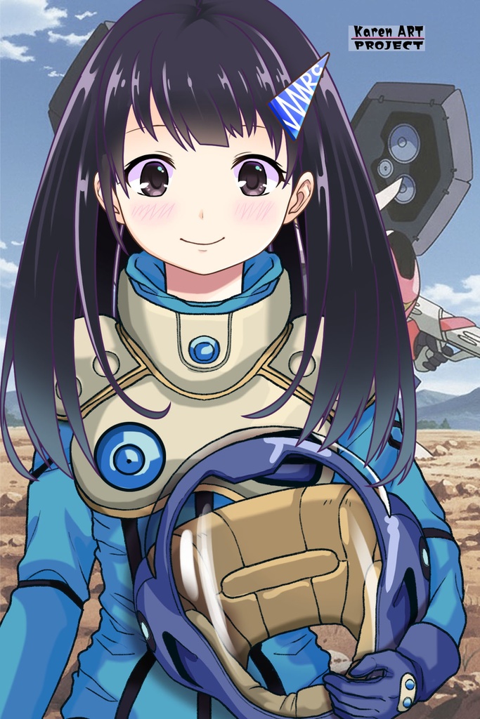 ゆりちゃん+ミレーヌ・ジーナスのパイロットスーツ【マクロス7-08】 Yuri Original Color 正面 Front Angle ロングヘア Long HairStyle Yuri is wearing Mylene Flare Jenius's PilotSuit【MACROSS7-08】