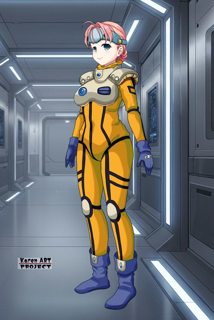 亜美ちゃん+ミレーヌ・ジーナスのパイロットスーツ【マクロス7-01】 Ami Original Color 斜め前 Diagonal front angle Ami is wearing Mylene Flare Jenius's PilotSuit【MACROSS7-01】