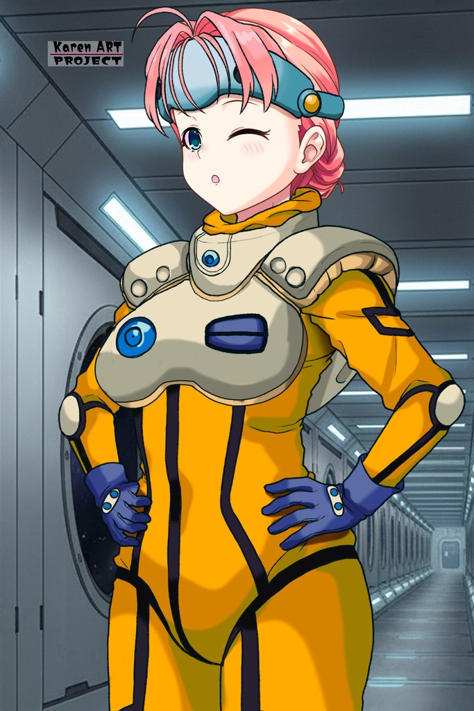亜美ちゃん+ミレーヌ・ジーナスのパイロットスーツ【マクロス7-01】 Ami Original Color 斜め前 Diagonal front angle Ami is wearing Mylene Flare Jenius's PilotSuit【MACROSS7-01】