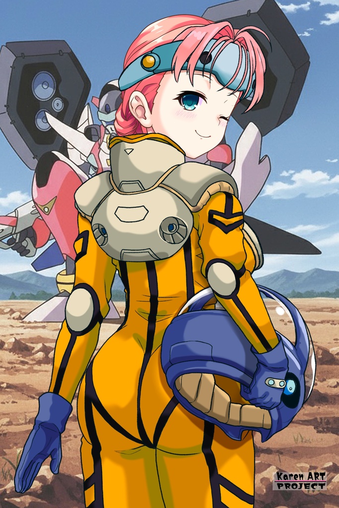 亜美ちゃん+ミレーヌ・ジーナスのパイロットスーツ【マクロス7-02】 Ami Original Color 背面 Back Angle Ami is wearing Mylene Flare Jenius's PilotSuit【MACROSS7-02】
