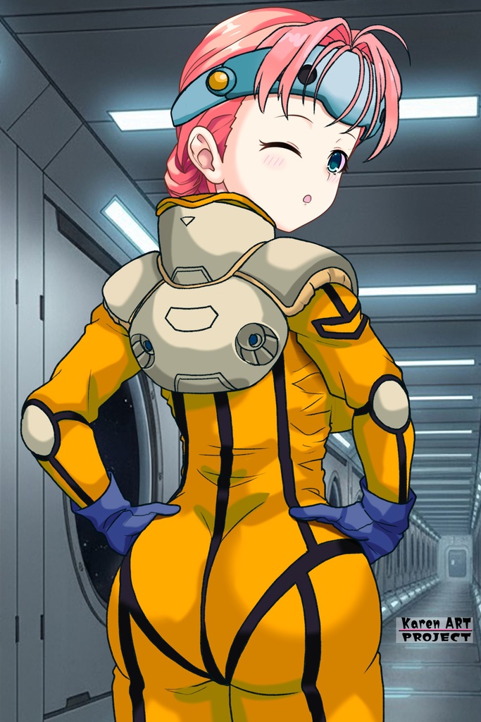 亜美ちゃん+ミレーヌ・ジーナスのパイロットスーツ【マクロス7-02】 Ami Original Color 背面 Back Angle Ami is wearing Mylene Flare Jenius's PilotSuit【MACROSS7-02】