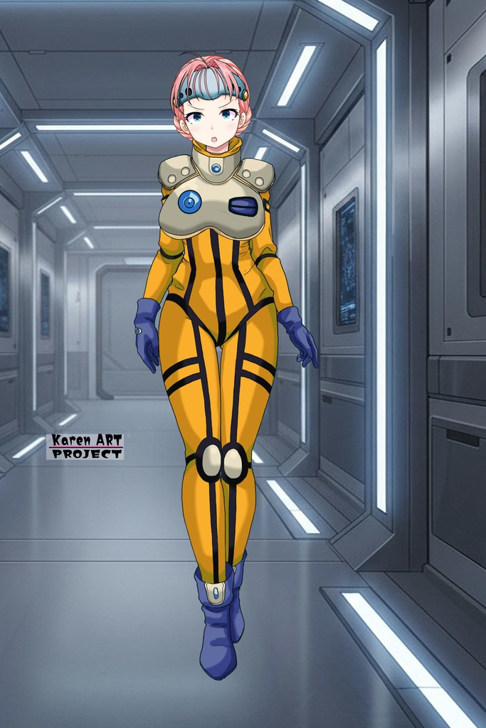 亜美ちゃん+ミレーヌ・ジーナスのパイロットスーツ【マクロス7-03】 Ami Original Color 正面Sポーズ Front S-POSE Ami is wearing Mylene Flare Jenius's PilotSuit【MACROSS7-03】