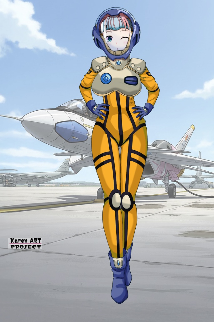 亜美ちゃん+ミレーヌ・ジーナスのパイロットスーツ【マクロス7-03】 Ami Original Color 正面Sポーズ Front S-POSE Ami is wearing Mylene Flare Jenius's PilotSuit【MACROSS7-03】
