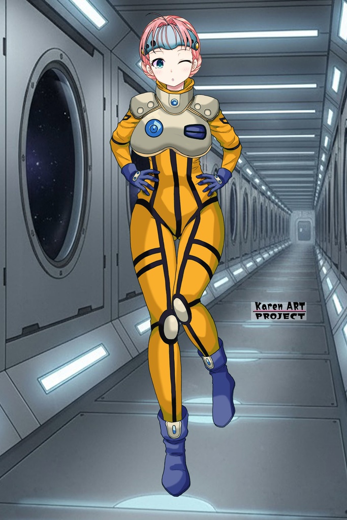 亜美ちゃん+ミレーヌ・ジーナスのパイロットスーツ【マクロス7-04】 Ami Original Color 正面 Front Angle Ami is wearing Mylene Flare Jenius's PilotSuit【MACROSS7-04】