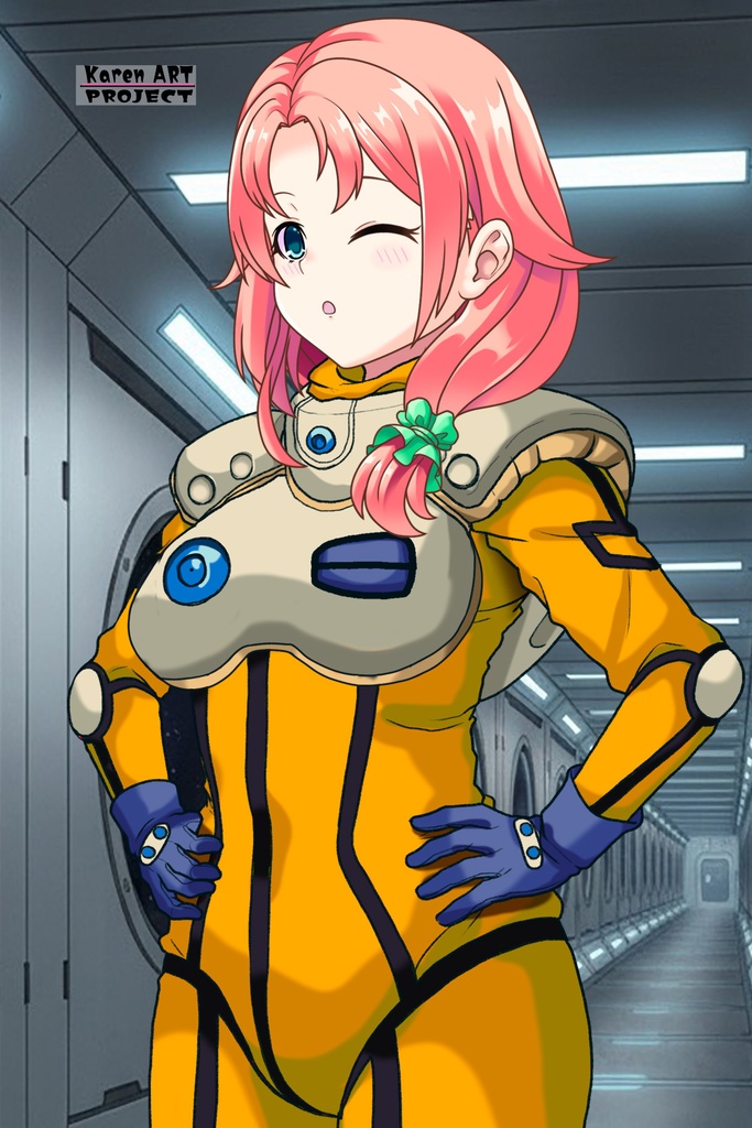 亜美ちゃん+ミレーヌ・ジーナスのパイロットスーツ【マクロス7-05】 Ami Original Color 斜め前 Diagonal front angle ロングヘア Long HairStyle Ami is wearing Mylene Flare Jenius's PilotSuit【MACROSS7-05】