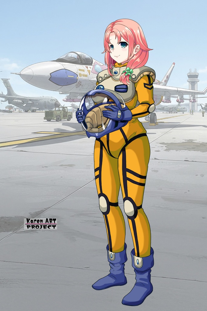 亜美ちゃん+ミレーヌ・ジーナスのパイロットスーツ【マクロス7-05】 Ami Original Color 斜め前 Diagonal front angle ロングヘア Long HairStyle Ami is wearing Mylene Flare Jenius's PilotSuit【MACROSS7-05】