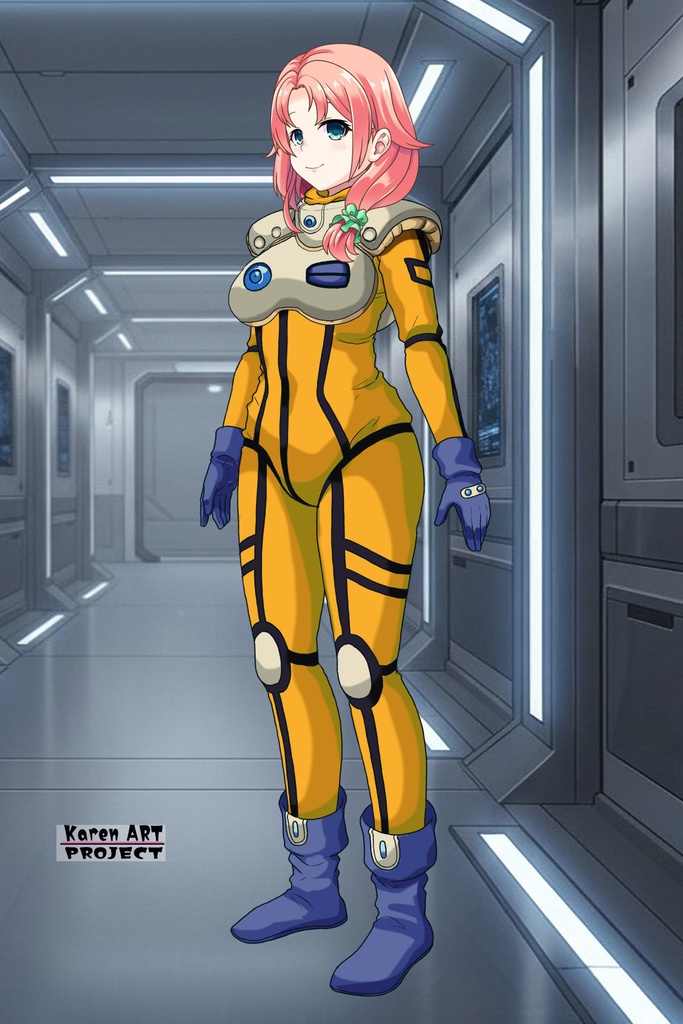 亜美ちゃん+ミレーヌ・ジーナスのパイロットスーツ【マクロス7-05】 Ami Original Color 斜め前 Diagonal front angle ロングヘア Long HairStyle Ami is wearing Mylene Flare Jenius's PilotSuit【MACROSS7-05】