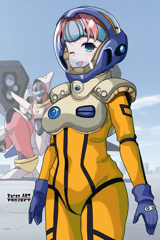 亜美ちゃん+ミレーヌ・ジーナスのパイロットスーツ【マクロス7-05】 Ami Original Color 斜め前 Diagonal front angle ロングヘア Long HairStyle Ami is wearing Mylene Flare Jenius's PilotSuit【MACROSS7-05】