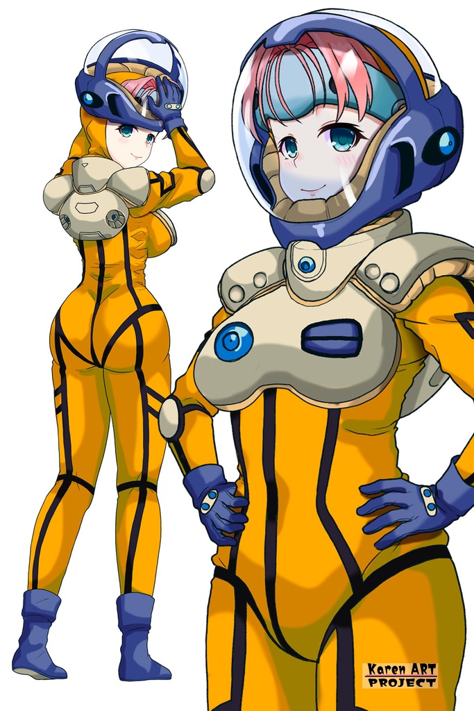 亜美ちゃん+ミレーヌ・ジーナスのパイロットスーツ【マクロス7-05】 Ami Original Color 斜め前 Diagonal front angle ロングヘア Long HairStyle Ami is wearing Mylene Flare Jenius's PilotSuit【MACROSS7-05】