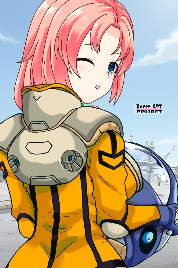 亜美ちゃん+ミレーヌ・ジーナスのパイロットスーツ【マクロス7-06】 Ami Original Color 背面 Back Angle ロングヘア Long HairStyle Ami is wearing Mylene Flare Jenius's PilotSuit【MACROSS7-06】