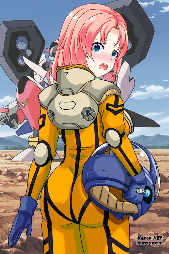 亜美ちゃん+ミレーヌ・ジーナスのパイロットスーツ【マクロス7-06】 Ami Original Color 背面 Back Angle ロングヘア Long HairStyle Ami is wearing Mylene Flare Jenius's PilotSuit【MACROSS7-06】