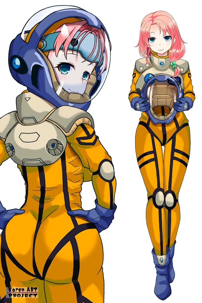 亜美ちゃん+ミレーヌ・ジーナスのパイロットスーツ【マクロス7-06】 Ami Original Color 背面 Back Angle ロングヘア Long HairStyle Ami is wearing Mylene Flare Jenius's PilotSuit【MACROSS7-06】