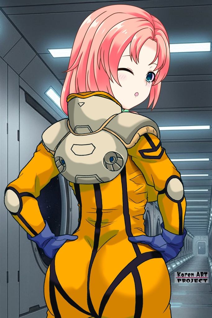 亜美ちゃん+ミレーヌ・ジーナスのパイロットスーツ【マクロス7-06】 Ami Original Color 背面 Back Angle ロングヘア Long HairStyle Ami is wearing Mylene Flare Jenius's PilotSuit【MACROSS7-06】