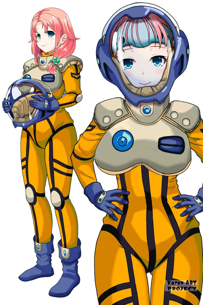 亜美ちゃん+ミレーヌ・ジーナスのパイロットスーツ【マクロス7-07】 Ami Original Color 正面Sポーズ Front S-POSE ロングヘア Long HairStyle Ami is wearing Mylene Flare Jenius's PilotSuit【MACROSS7-07】